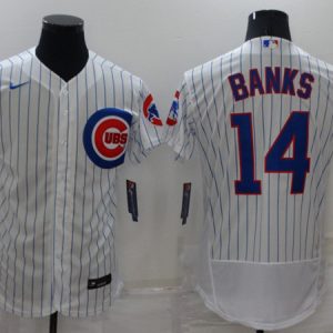 Men Chicago Cubs #14 Ernie Banks White Flex Base Stitched Jersey