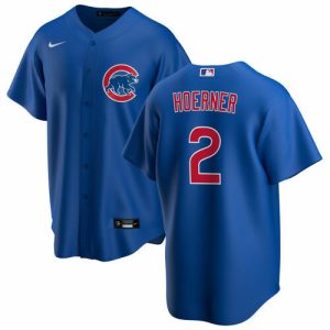 Men Chicago Cubs #2 Nico Hoerner Blue Cool Base Stitched Baseball Jersey