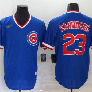 Men Chicago Cubs #23 Ryne Sandberg Blue Throwback Cool Base Stitched Jersey