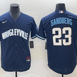 Men Chicago Cubs #23 Ryne Sandberg Navy City Connect Cool Base Stitched Baseball Jersey