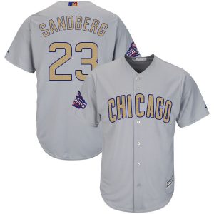 Men Chicago Cubs #23 Ryne Sandberg World Series Champions Gold Program Cool Base Stitched MLB Jersey