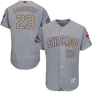 Men Chicago Cubs #23 Ryne Sandberg World Series Champions Gold Program Flexbase Stitched MLB Jersey