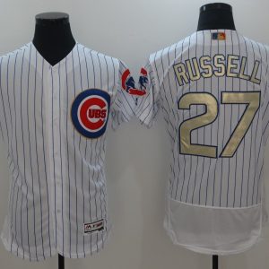 Men Chicago Cubs #27 Addison Russell Majestic White 2017 Gold Program FlexBase Player Stitched MLB Jersey