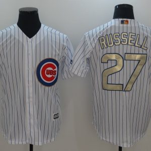 Men Chicago Cubs #27 Addison Russell White 2017 Gold Program Cool Base Stitched MLB Jersey