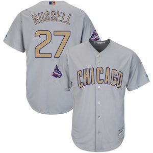 Men Chicago Cubs #27 Addison Russell World Series Champions Gold Program Cool Base Stitched MLB Jersey