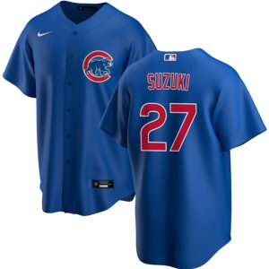 Men Chicago Cubs #27 Seiya Suzuki Blue Stitched Baseball Jersey