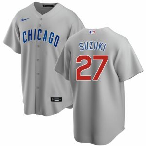 Men Chicago Cubs #27 Seiya Suzuki Gray Cool Base Stitched Baseball Jersey