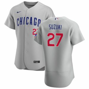 Men Chicago Cubs #27 Seiya Suzuki Gray Flex Base Stitched Jersey