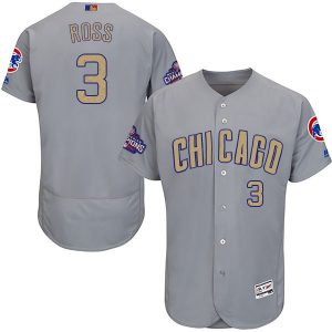 Men Chicago Cubs #3 David Ross Gray World Series Champions Gold Program Flexbase Stitched MLB Jersey