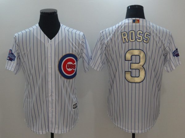 Men Chicago Cubs #3 David Ross White 2017 Gold Program Cool Base Stitched MLB Jersey