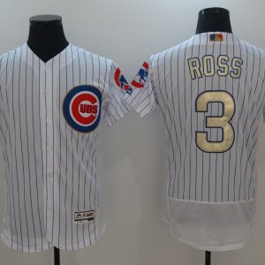 Men Chicago Cubs #3 David Ross White 2017 Gold Program Flexbase Stitched MLB Jersey