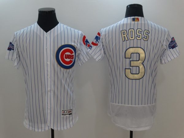 Men Chicago Cubs #3 David Ross White 2017 Gold Program Flexbase Stitched MLB Jersey