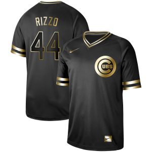 Men Chicago Cubs #44 Anthony Rizzo Black Gold Stitched MLB Jersey