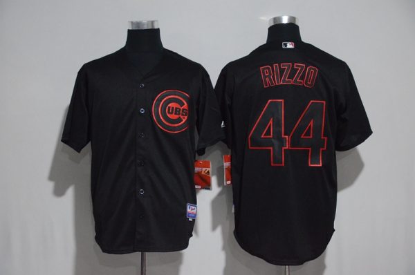 Men Chicago Cubs #44 Anthony Rizzo Black Strip Stitched MLB Jersey