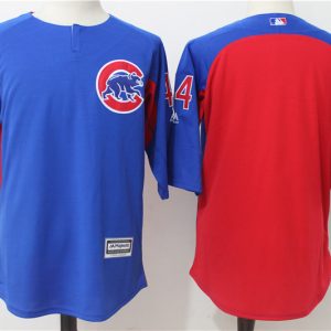 Men Chicago Cubs #44 Anthony Rizzo Blue/Red Collection On-Field 3/4 Sleeve Batting Practice Stitched MLB Jersey