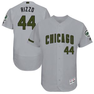 Men Chicago Cubs #44 Anthony Rizzo Majestic Gray 2017 Memorial Day Collection Flex Base Player Stitched MLB Jersey