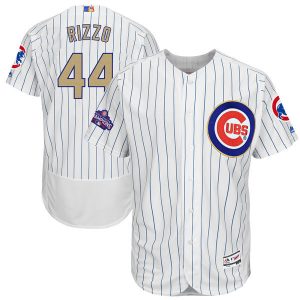 Men Chicago Cubs #44 Anthony Rizzo Majestic White 2017 Gold Program Flex Base Player Stitched MLB Jersey