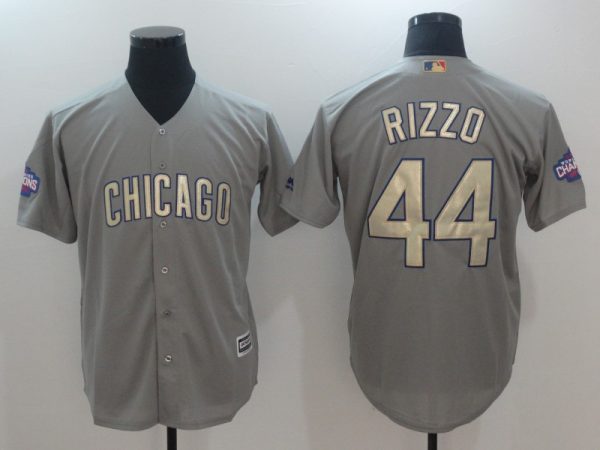 Men Chicago Cubs #44 Anthony Rizzo World Series Champions Gold Program Cool Base Stitched MLB Jersey