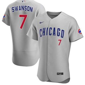 Men Chicago Cubs #7 Dansby Swanson Gray Flex Base Stitched Baseball Jersey