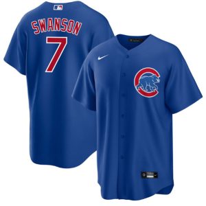 Men Chicago Cubs #7 Dansby Swanson Royal Cool Base Stitched Baseball Jersey