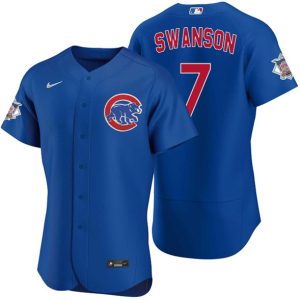 Men Chicago Cubs #7 Dansby Swanson Royal Flex Base Stitched Baseball Jersey