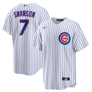 Men Chicago Cubs #7 Dansby Swanson White Cool Base Stitched Baseball Jersey