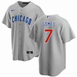 Men Chicago Cubs #7 Yan Gomes Gray Cool Base Stitched Baseball Jersey