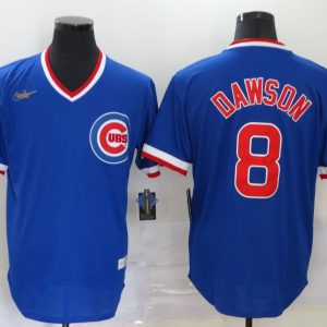 Men Chicago Cubs #8 Andre Dawson Blue Throwback Cool Base Stitched Jersey