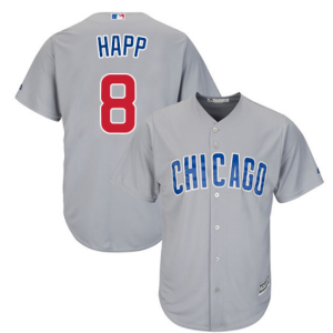 Men Chicago Cubs #8 Ian Happ Grey Cool Base Stitched MLB Jersey