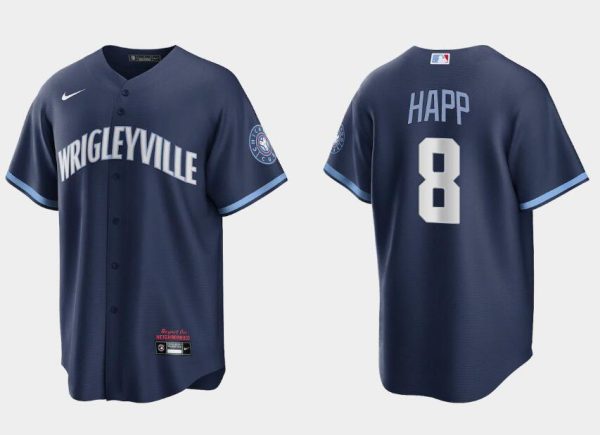 Men Chicago Cubs #8 Ian Happ Navy City Connect Cool Base Stitched Baseball Jersey