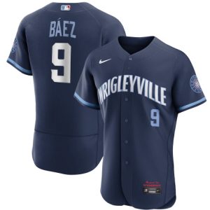 Men Chicago Cubs #9 Javier Baez 2021 Navy City Connect Stitched MLB Jersey