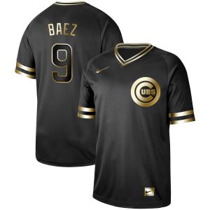 Men Chicago Cubs #9 Javier Baez Black Gold Stitched MLB Jersey