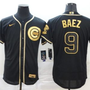 Men Chicago Cubs #9 Javier Baez Black Golden Flex Base Stitched MLB Jersey