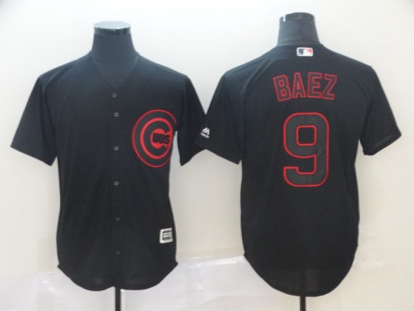 Men Chicago Cubs #9 Javier Baez Black Lights Out Stitched MLB Jersey