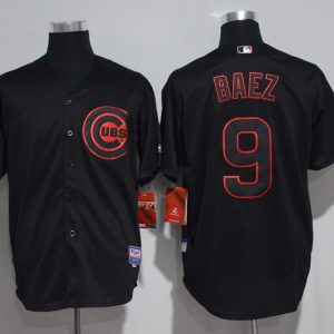 Men Chicago Cubs #9 Javier Baez Black Strip Stitched MLB Jersey