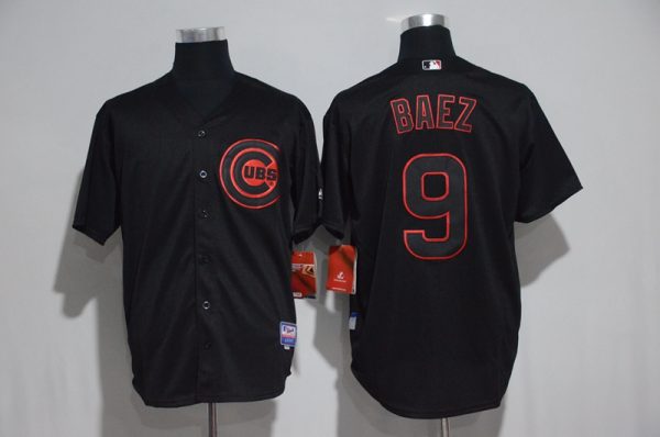 Men Chicago Cubs #9 Javier Baez Black Strip Stitched MLB Jersey