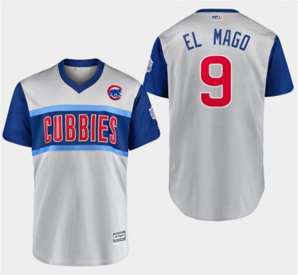 Men Chicago Cubs #9 Javier Baez "El Mago" Majestic Gray 2019 MLB Little League Classic Stitched MLB Jersey