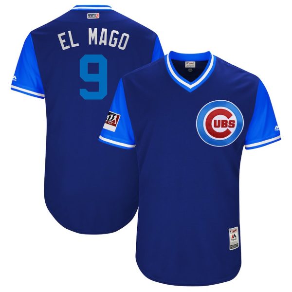 Men Chicago Cubs #9 Javier Baez "El Mago" Majestic Royal/Light Blue 2018 Players' Weekend Jersey