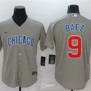 Men Chicago Cubs #9 Javier Baez Grey Cool Base Stitched MLB Jersey