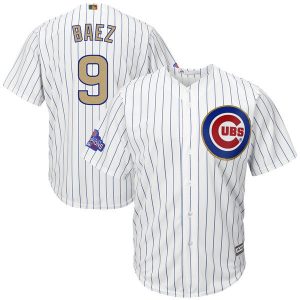 Men Chicago Cubs #9 Javier Baez Majestic White 2017 Gold Program Cool Base Player Stitched MLB Jersey