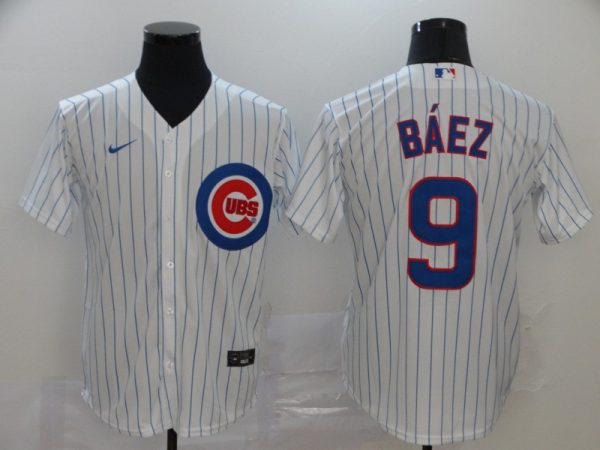 Men Chicago Cubs #9 Javier Baez White Cool Base Stitched MLB Jersey