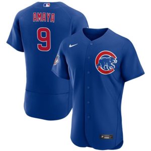 Men Chicago Cubs #9 Miguel Amaya Blue Flex Base Stitched Baseball Jersey