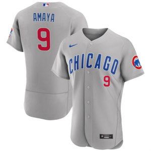 Men Chicago Cubs #9 Miguel Amaya Gray Flex Base Stitched Baseball Jersey