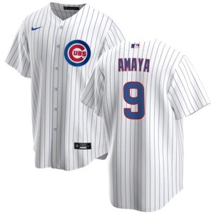 Men Chicago Cubs #9 Miguel Amaya White Cool Base Stitched Baseball Jersey