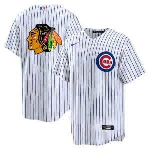 Men Chicago Cubs & Blackhawks White Cool Base Stitched Baseball Jersey