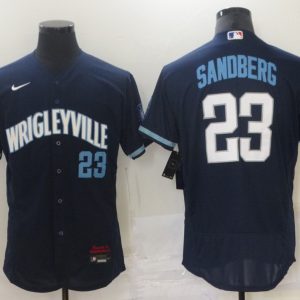 Men Chicago Cubs Blank 2021 #23 Ryne Sandberg Navy City Connect Stitched MLB Jersey