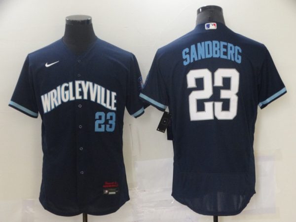 Men Chicago Cubs Blank 2021 #23 Ryne Sandberg Navy City Connect Stitched MLB Jersey