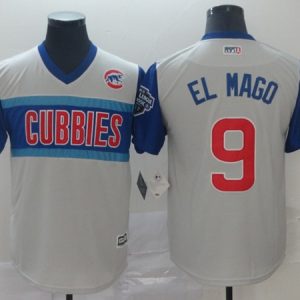 Men Chicago Cubs Blank #9 Javier Baez "El Mago" Majestic Gray 2019 MLB Little League Classic Replica Player Stitched MLB Jersey