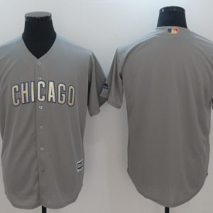 Men Chicago Cubs Blank Gray World Series Champions Gold Program Cool Base Stitched MLB Jersey