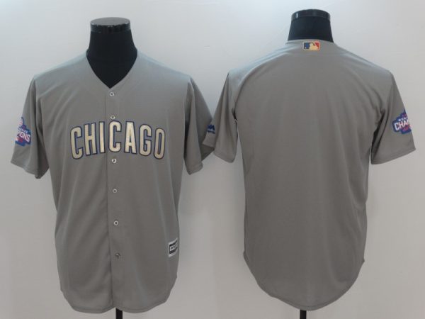 Men Chicago Cubs Blank Gray World Series Champions Gold Program Cool Base Stitched MLB Jersey